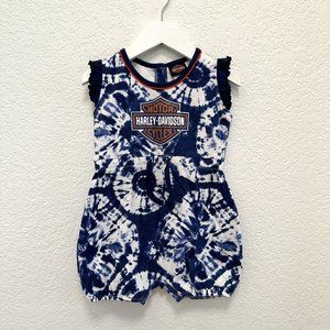 Harley-Davidson Blue White Tie Dye Ruffles Romper 24M